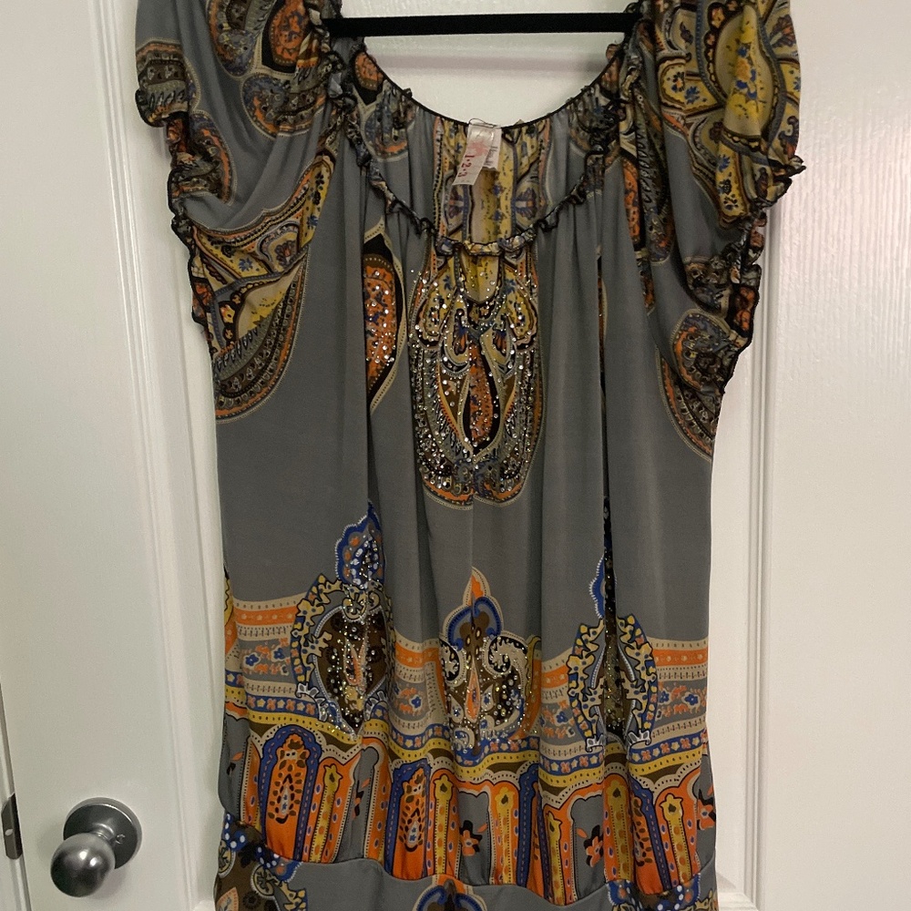 Rhinestone Front Multicoloured Top with Band on Bottom